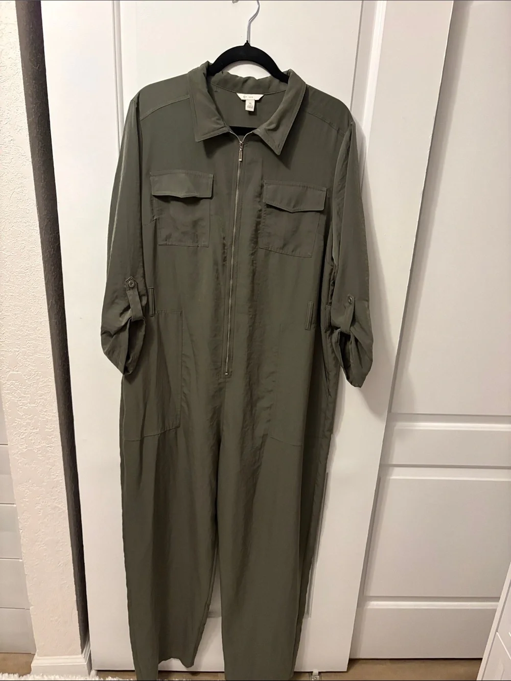 Utility Zip-Front Jumpsuit in Olive - Women's Long Sleeve Romper - Picture 1 of 3